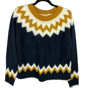 Silverflint Fairisle Crew Neck Sweater Medium Navy Mustard Yellow